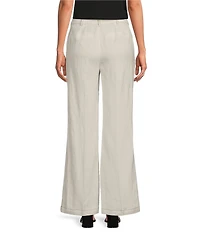 KARL LAGERFELD PARIS Linen Blend Flat Front Wide Leg Pants