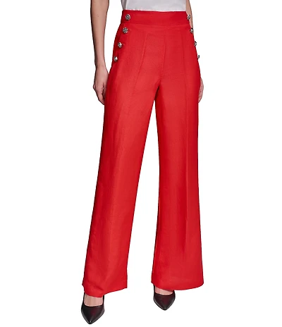 KARL LAGERFELD PARIS Linen Flat Front Wide Leg Coordinating Sailor Pants
