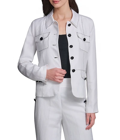 KARL LAGERFELD PARIS Linen Point Collar Long Sleeves Coordinating Jacket