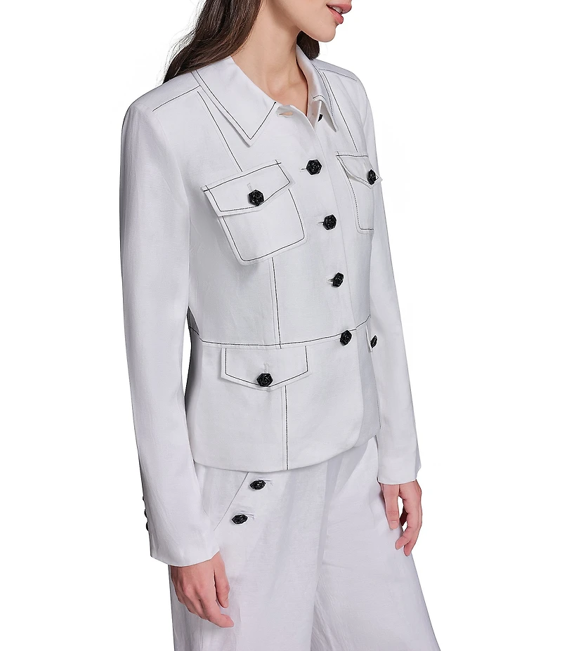 KARL LAGERFELD PARIS Linen Point Collar Long Sleeves Coordinating Jacket