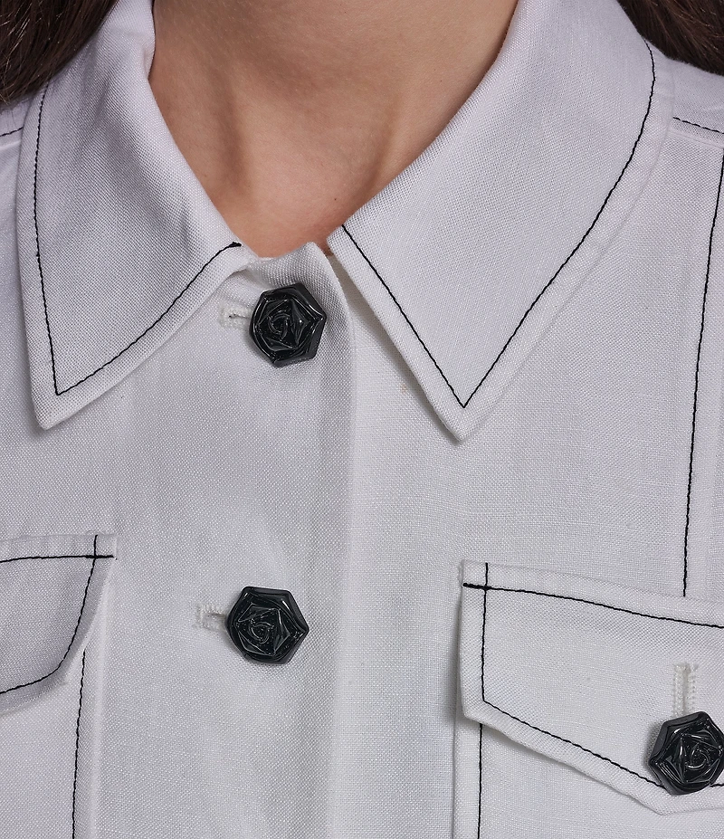 KARL LAGERFELD PARIS Linen Point Collar Long Sleeves Coordinating Jacket