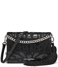 KARL LAGERFELD PARIS Lourdes Mixed Media Tassle Crossbody Bag
