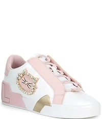 KARL LAGERFELD PARIS Madisyn Pearl Embellished Cat Applique Slip On Sneakers