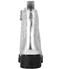 KARL LAGERFELD PARIS Marlee Sequin Lace Up Combat Booties