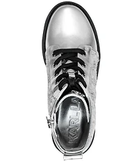 KARL LAGERFELD PARIS Marlee Sequin Lace Up Combat Booties