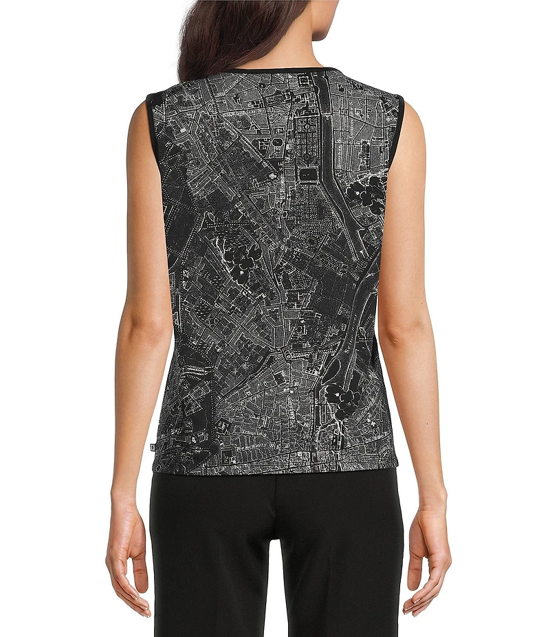 KARL LAGERFELD PARIS Matte Jersey Knit Crew Neck Sleeveless Blouse