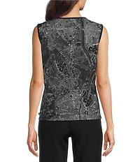 KARL LAGERFELD PARIS Matte Jersey Knit Crew Neck Sleeveless Blouse