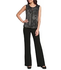 KARL LAGERFELD PARIS Matte Jersey Knit Crew Neck Sleeveless Blouse