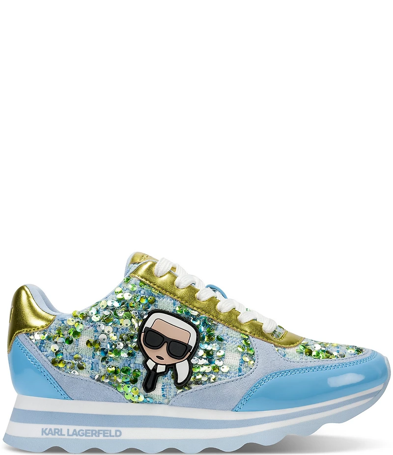 KARL LAGERFELD PARIS Meade Sequin Boucle Lace Up Sneakers