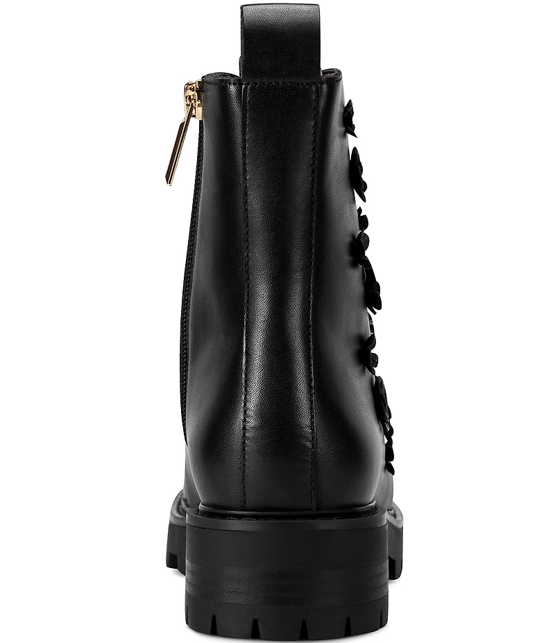 KARL LAGERFELD PARIS Mela Fleur Leather Floral Ornamented Combat Booties