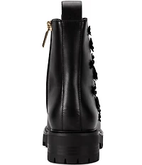 KARL LAGERFELD PARIS Mela Fleur Leather Floral Ornamented Combat Booties