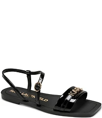 KARL LAGERFELD PARIS Miram Patent KARL Logo Strap Flat Sandals