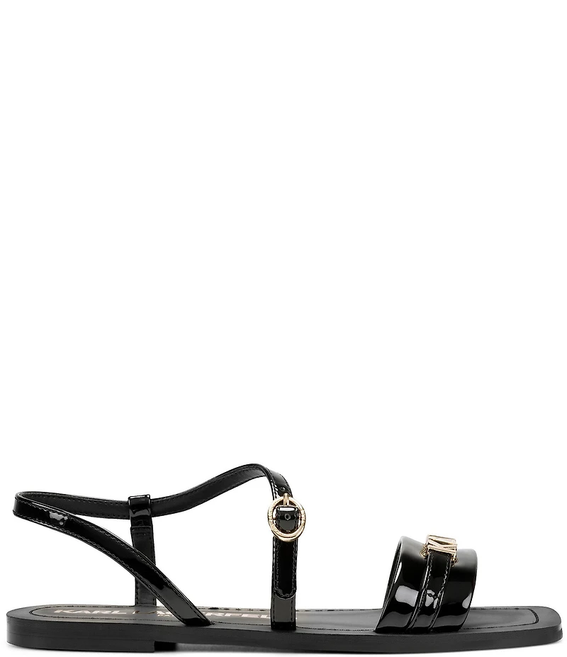 KARL LAGERFELD PARIS Miram Patent KARL Logo Strap Flat Sandals