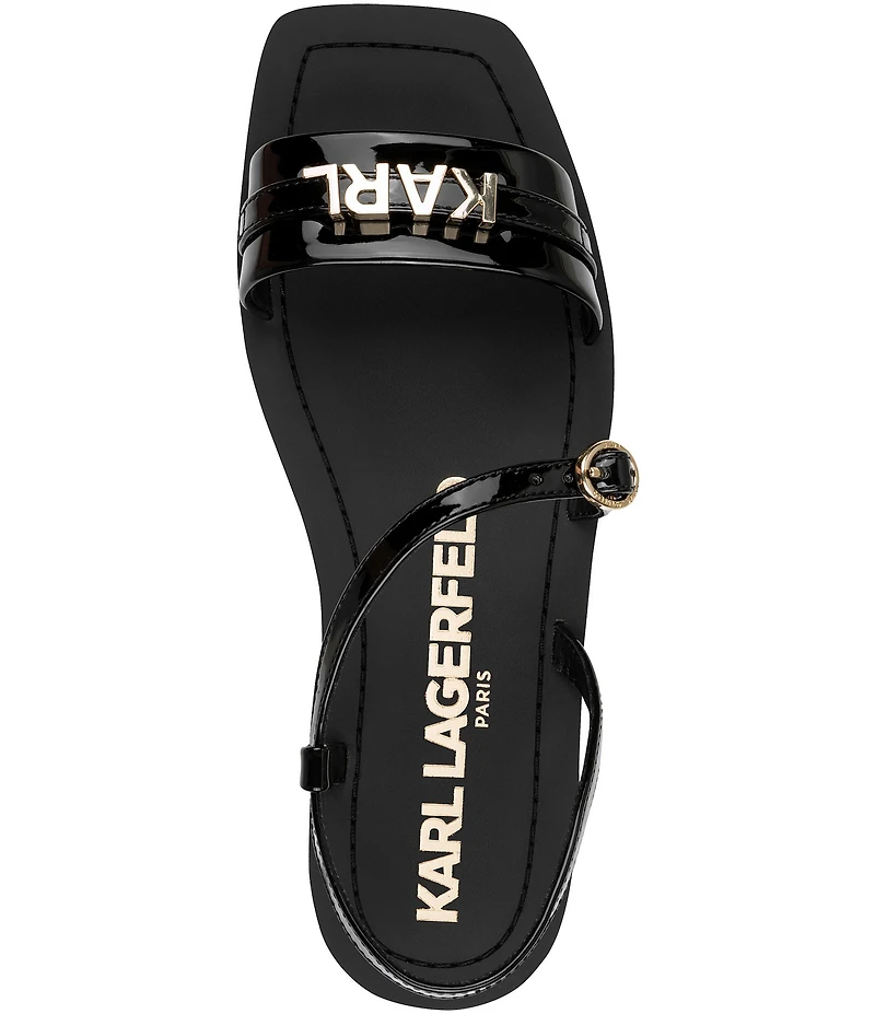 KARL LAGERFELD PARIS Miram Patent KARL Logo Strap Flat Sandals