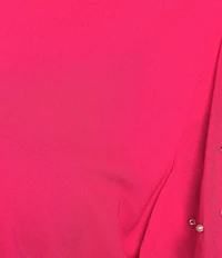 KARL LAGERFELD PARIS Mixed Media Crew Neck Short Puff Sleeve Embellished Top