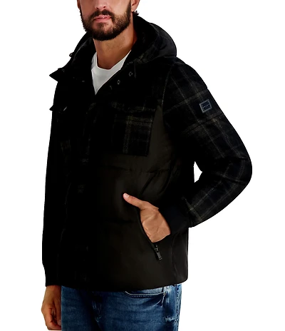 KARL LAGERFELD PARIS Mixed Media Puffer Hooded Jacket