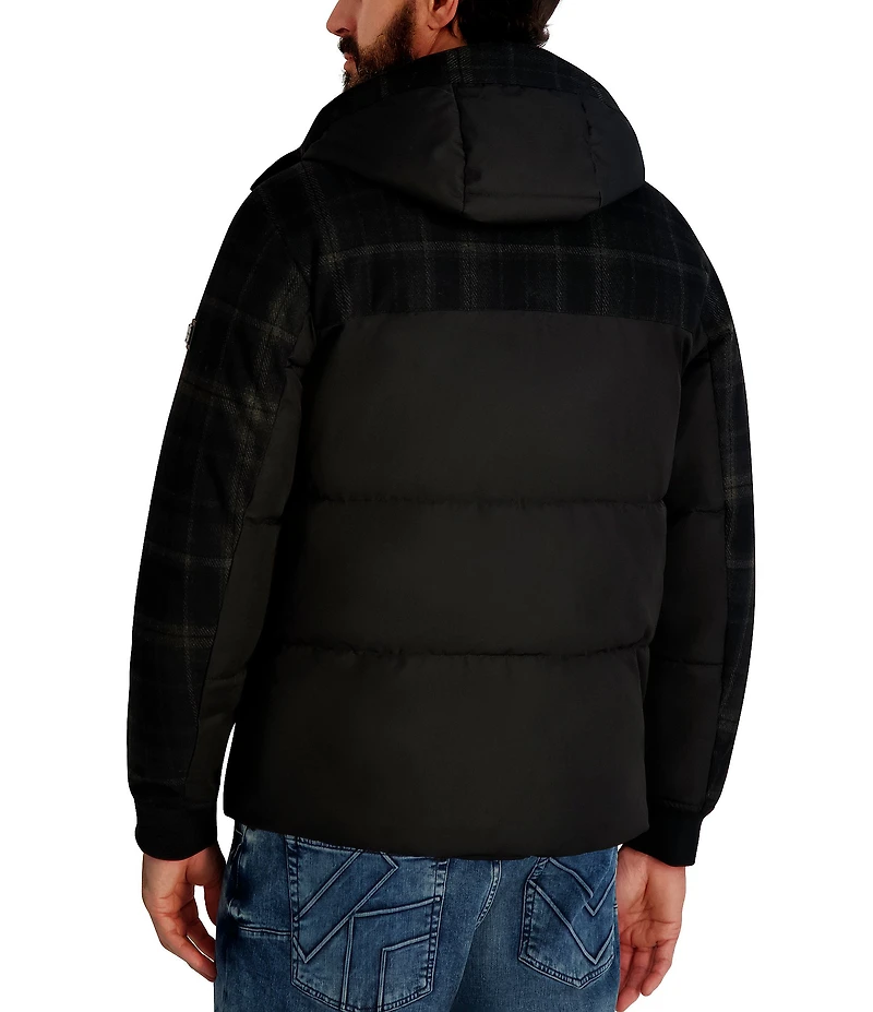 KARL LAGERFELD PARIS Mixed Media Puffer Hooded Jacket