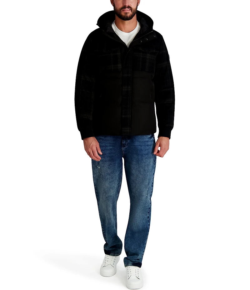 KARL LAGERFELD PARIS Mixed Media Puffer Hooded Jacket