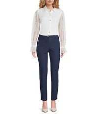 KARL LAGERFELD PARIS Mixed Media Satin Point Collar Long Sleeve Blouse