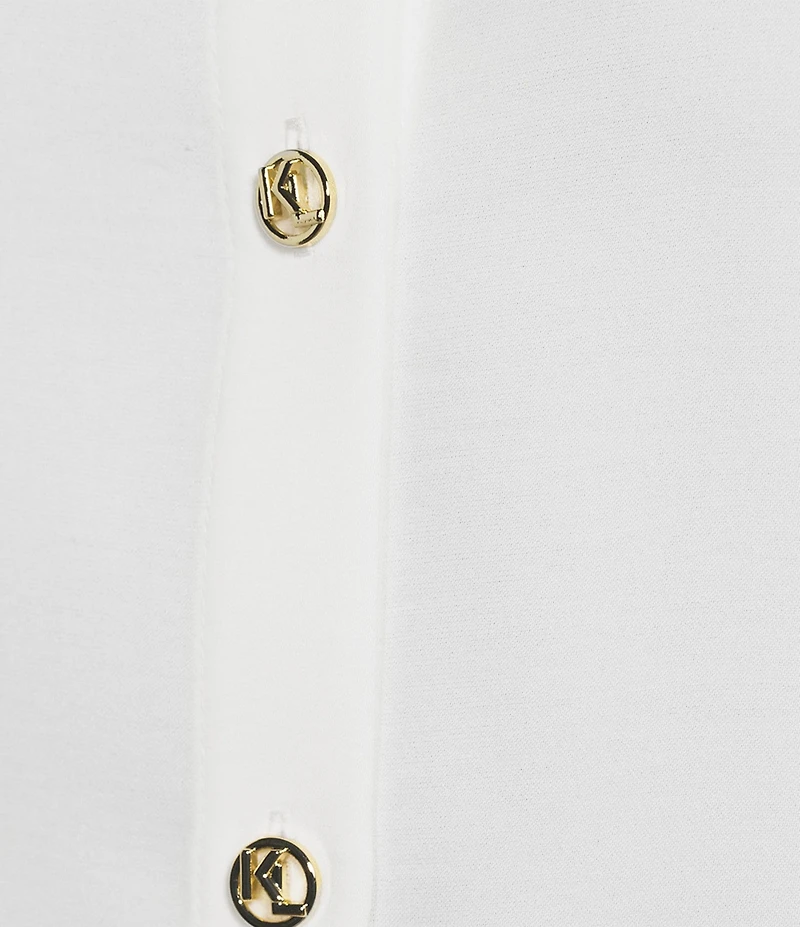 KARL LAGERFELD PARIS Mixed Media Satin Point Collar Long Sleeve Blouse