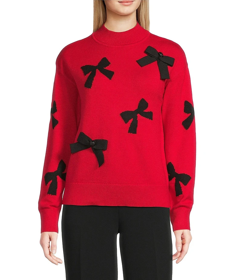 KARL LAGERFELD PARIS Mock Neck Long Sleeve Bow Sweater