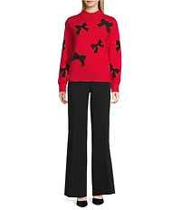 KARL LAGERFELD PARIS Mock Neck Long Sleeve Bow Sweater