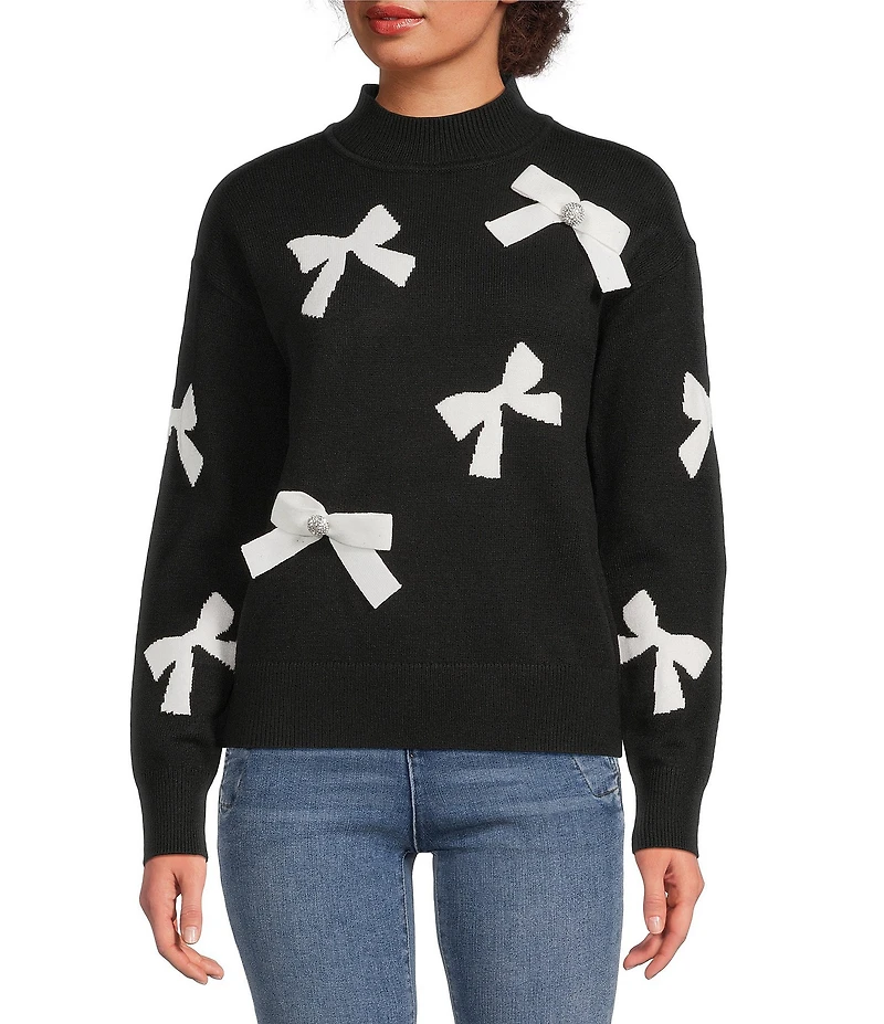 KARL LAGERFELD PARIS Mock Neck Long Sleeve Bow Sweater