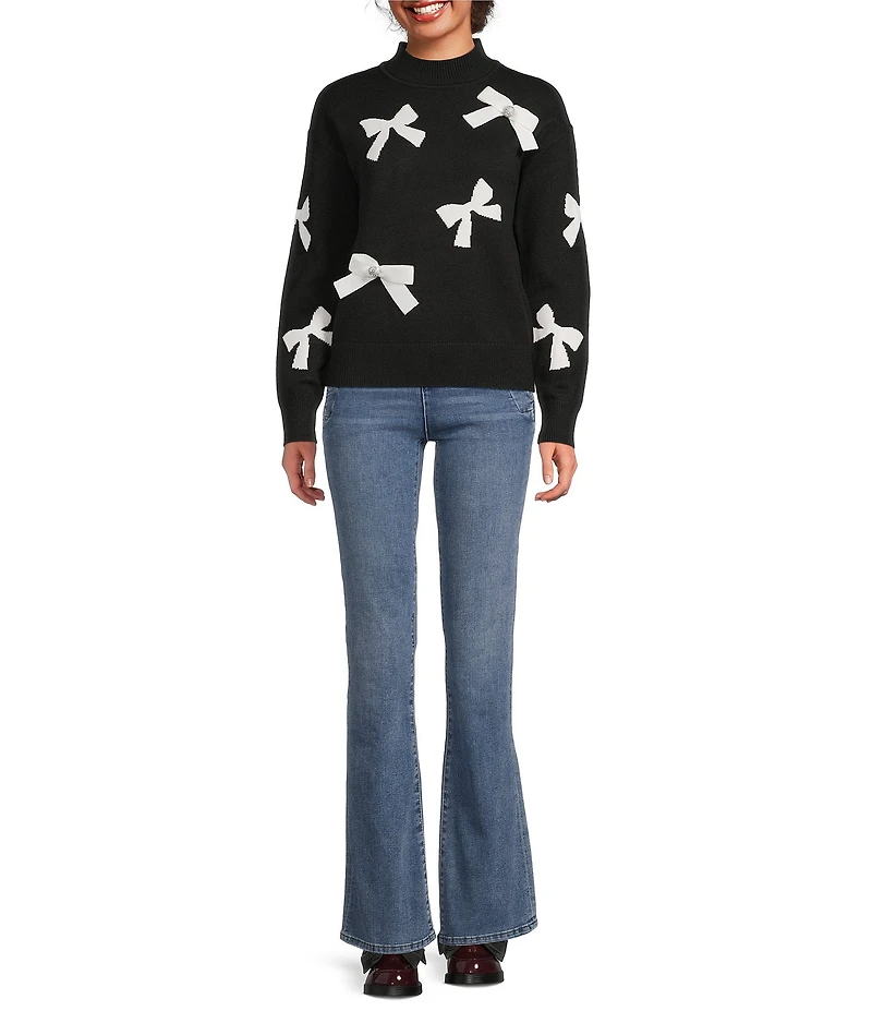 KARL LAGERFELD PARIS Mock Neck Long Sleeve Bow Sweater