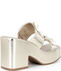 KARL LAGERFELD PARIS Moracco Metallic Floral Double Banded Platform Slide Sandals