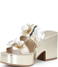 KARL LAGERFELD PARIS Moracco Metallic Floral Double Banded Platform Slide Sandals