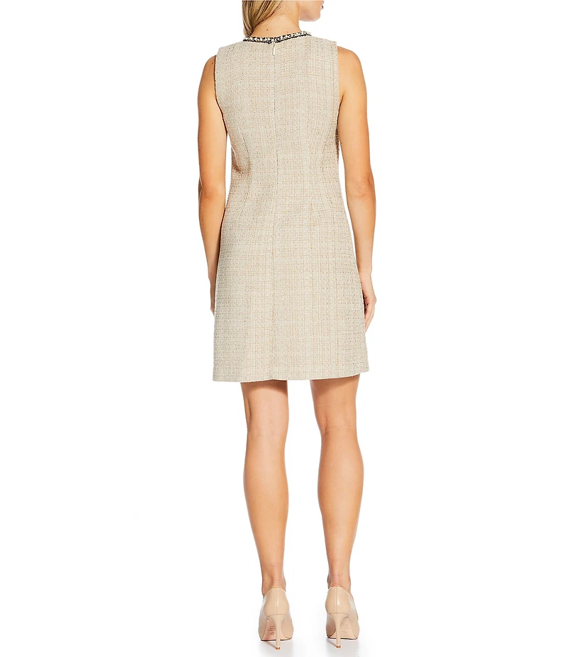 KARL LAGERFELD PARIS Multi Texture Tweed Pearl Trim Keyhole Shift Dress
