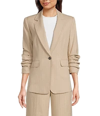 KARL LAGERFELD PARIS Notch Collar 3/4 Sleeve Rhinestone Studded Embellished Pinstripe Coordinating Blazer