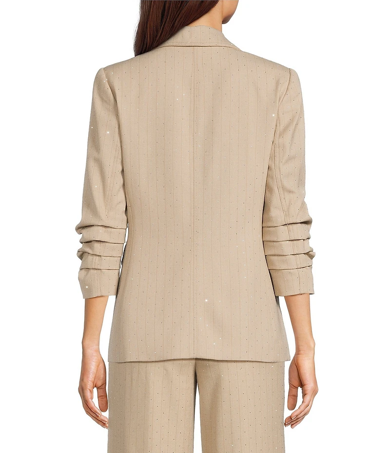 KARL LAGERFELD PARIS Notch Collar 3/4 Sleeve Rhinestone Studded Embellished Pinstripe Coordinating Blazer