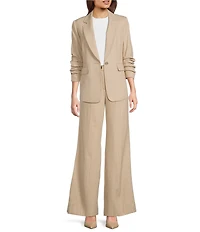 KARL LAGERFELD PARIS Notch Collar 3/4 Sleeve Rhinestone Studded Embellished Pinstripe Coordinating Blazer