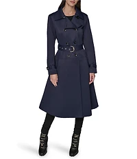 KARL LAGERFELD PARIS Notch Collar Belted Flare Hem Trench Jacket