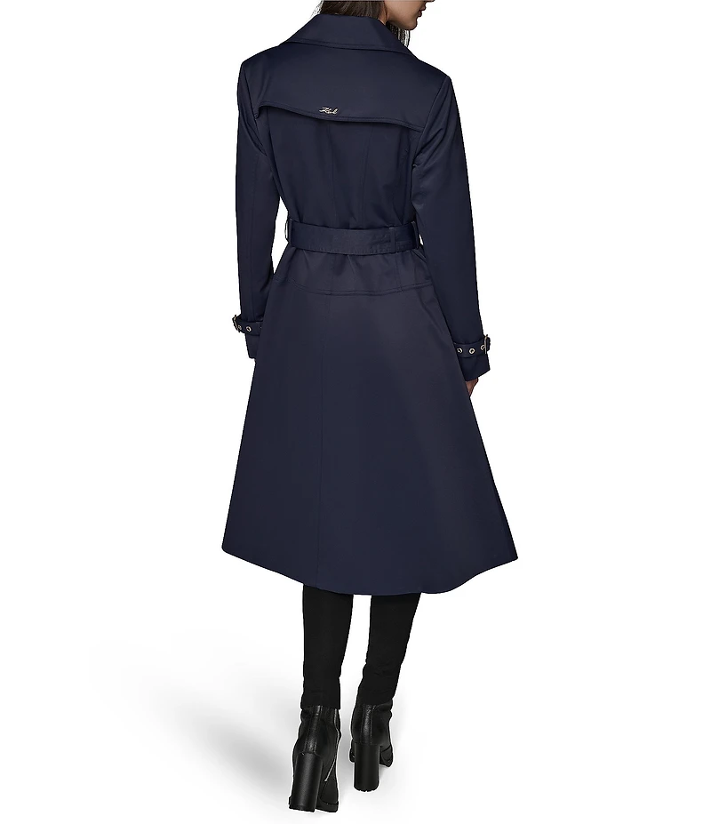 KARL LAGERFELD PARIS Notch Collar Belted Flare Hem Trench Jacket