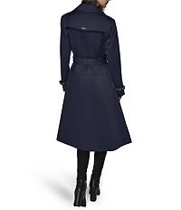 KARL LAGERFELD PARIS Notch Collar Belted Flare Hem Trench Jacket