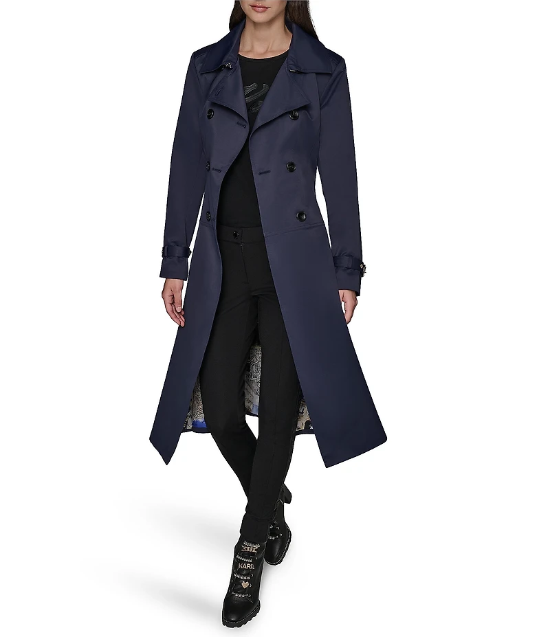 KARL LAGERFELD PARIS Notch Collar Belted Flare Hem Trench Jacket