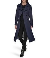 KARL LAGERFELD PARIS Notch Collar Belted Flare Hem Trench Jacket