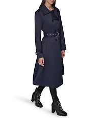 KARL LAGERFELD PARIS Notch Collar Belted Flare Hem Trench Jacket