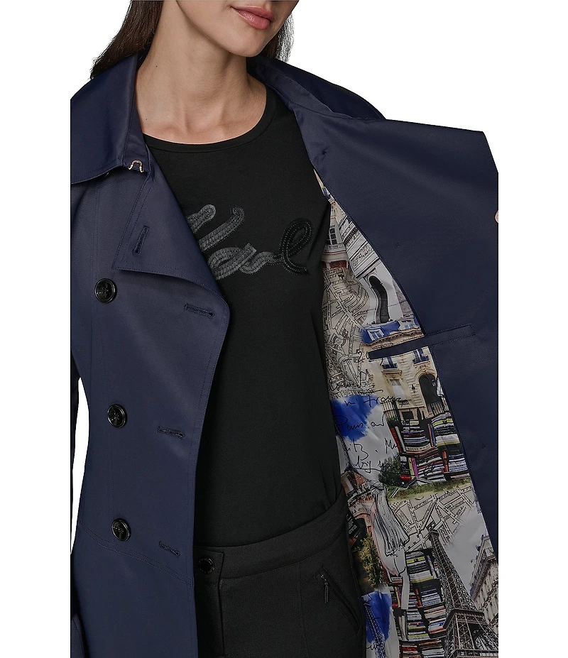 KARL LAGERFELD PARIS Notch Collar Belted Flare Hem Trench Jacket