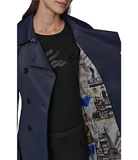 KARL LAGERFELD PARIS Notch Collar Belted Flare Hem Trench Jacket