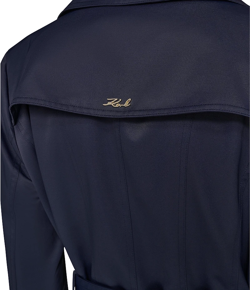 KARL LAGERFELD PARIS Notch Collar Belted Flare Hem Trench Jacket