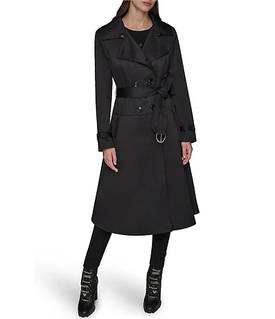 KARL LAGERFELD PARIS Notch Collar Belted Flare Hem Trench Jacket