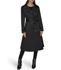 KARL LAGERFELD PARIS Notch Collar Belted Flare Hem Trench Jacket