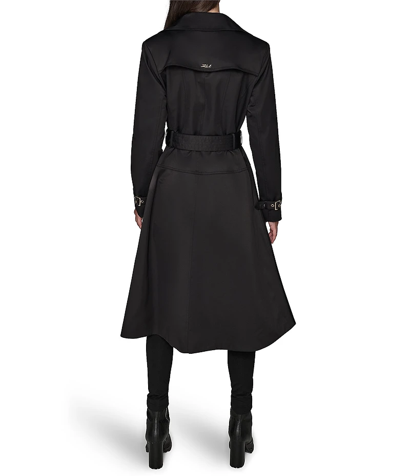 KARL LAGERFELD PARIS Notch Collar Belted Flare Hem Trench Jacket