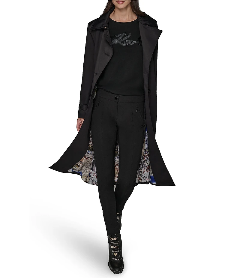 KARL LAGERFELD PARIS Notch Collar Belted Flare Hem Trench Jacket