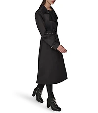 KARL LAGERFELD PARIS Notch Collar Belted Flare Hem Trench Jacket