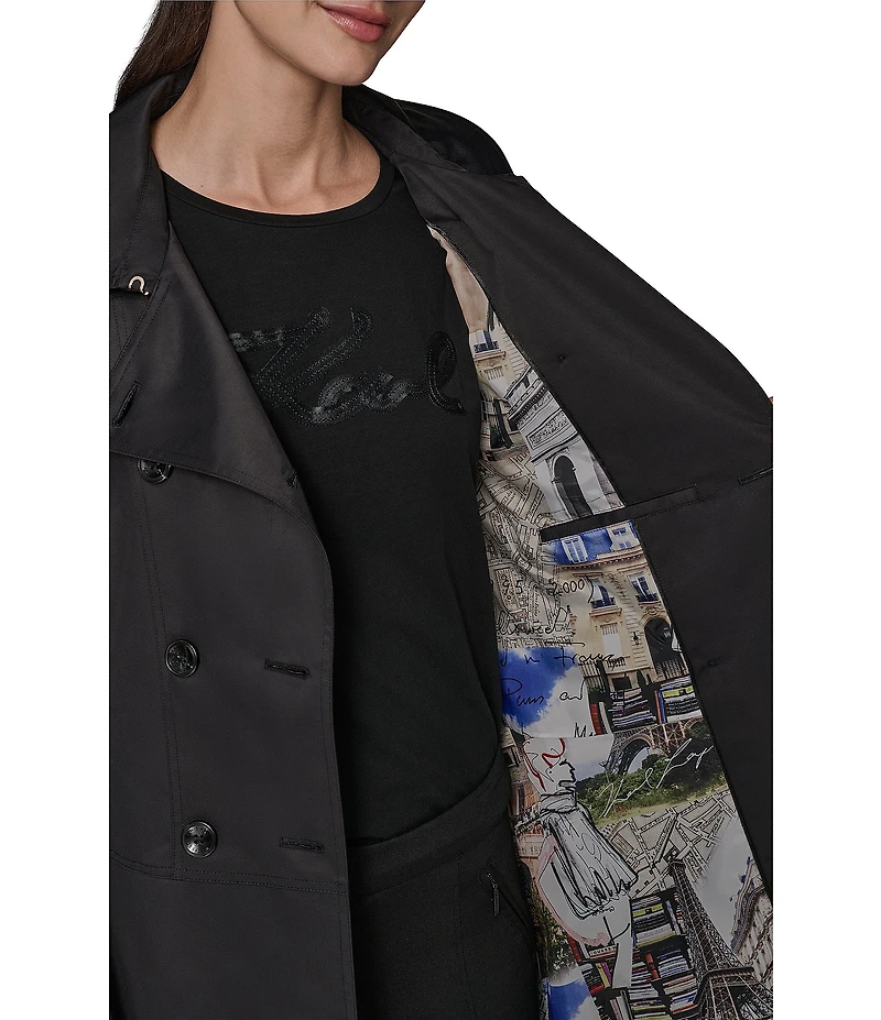 KARL LAGERFELD PARIS Notch Collar Belted Flare Hem Trench Jacket