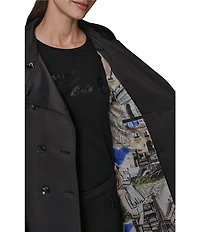 KARL LAGERFELD PARIS Notch Collar Belted Flare Hem Trench Jacket